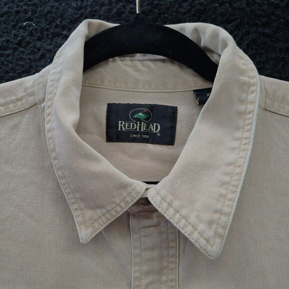 RedHead Mens Button Up Shirt Beige Size XL 100% Cotton Long Sleeve Pockets - Picture 9 of 16